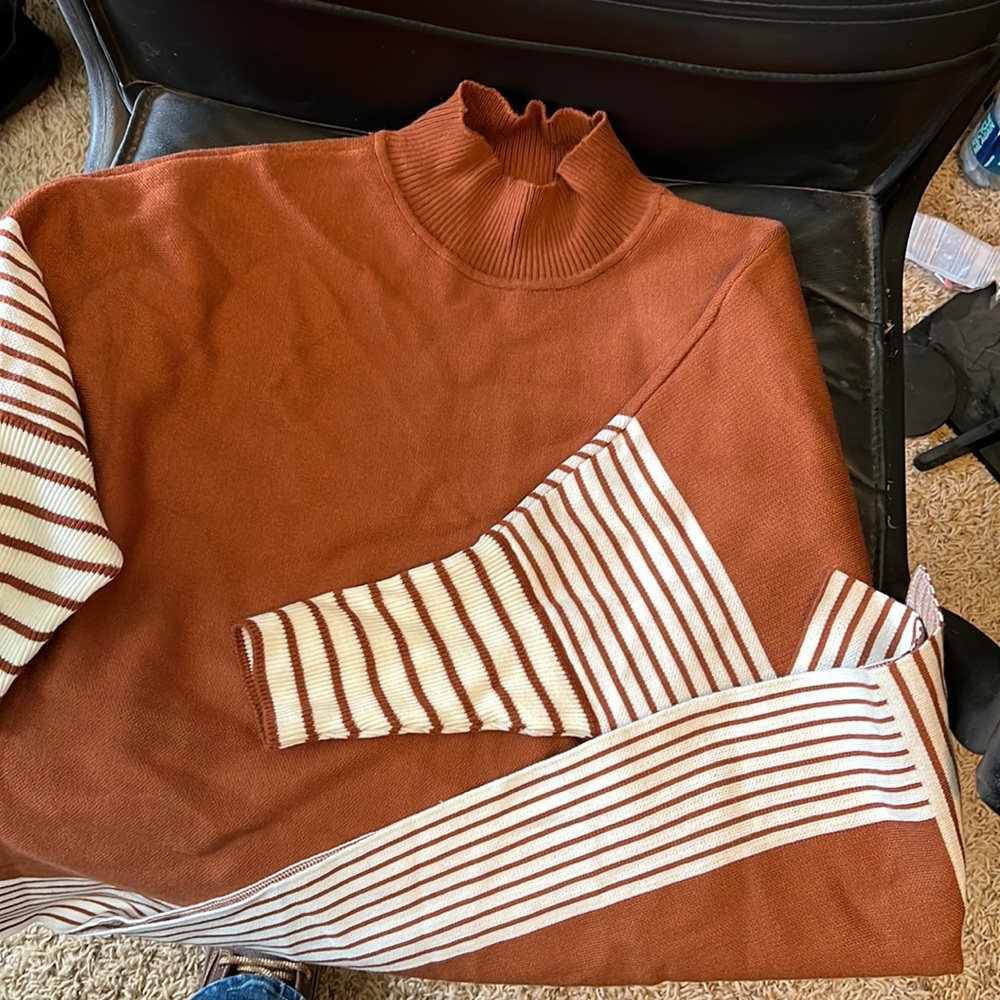 Long sleeve poncho turtle neck shirt burnt orange